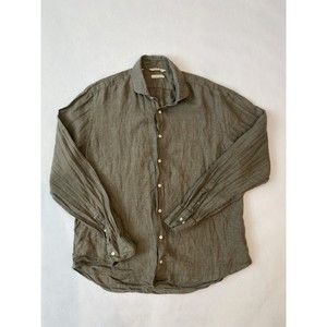 Men's Suit Supply Pure Linen Green Button Up Long Sleeve Shirt Size 41/16 Large